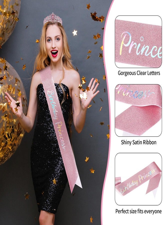 UlZDVUli Birthday Princess Crown, Birthday Princess Headband Tiara Sash Accessories Set for Women, Pink Crown Sash Decorations Party Favors - Image 5